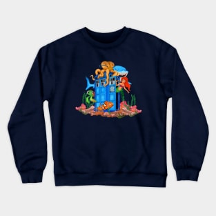 Blue phone box under the sea Crewneck Sweatshirt